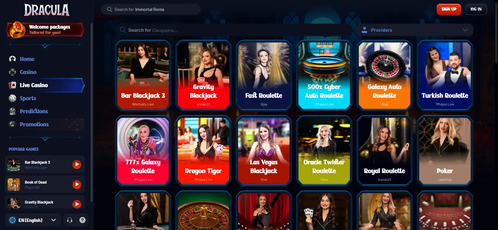 Current Dracula Casino live casino lobby