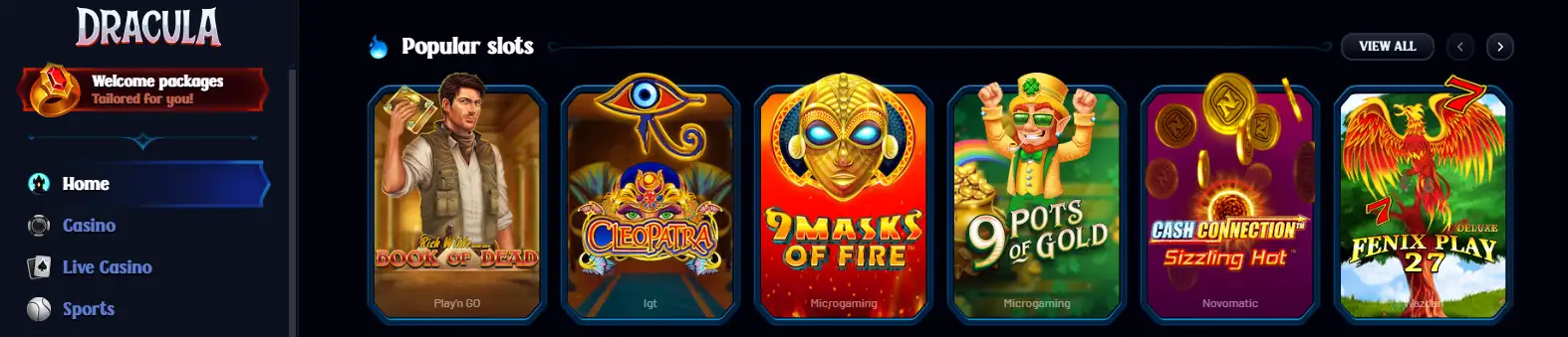 Current Dracula Casino slots catalogue
